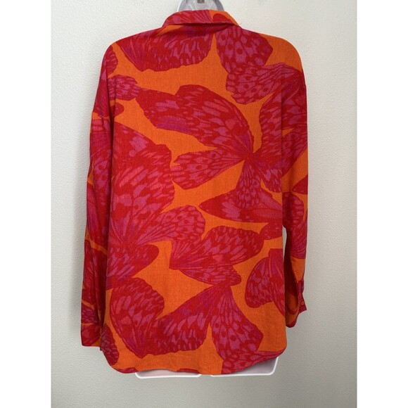 Scoop Women's Button Down Shirt Long Sleeve Linen Blend Size S Red Orange EUC - Picture 3 of 6